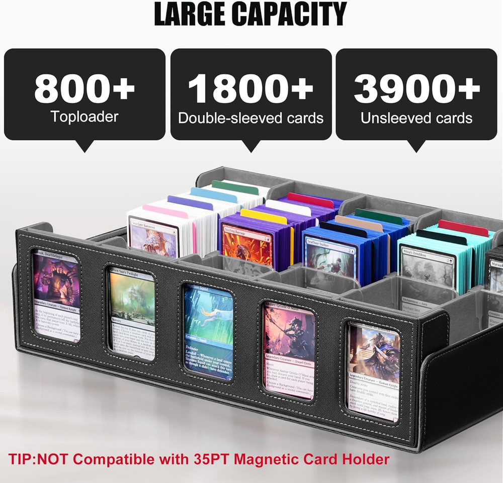 Trading Card Storage Box with Commander Display, 5-Row Deck Case with Removable