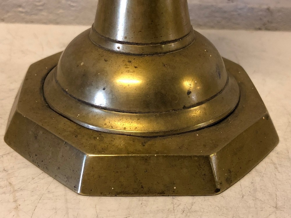 Antique 19th Century Plain Brass Candlestick with Octagonal Base