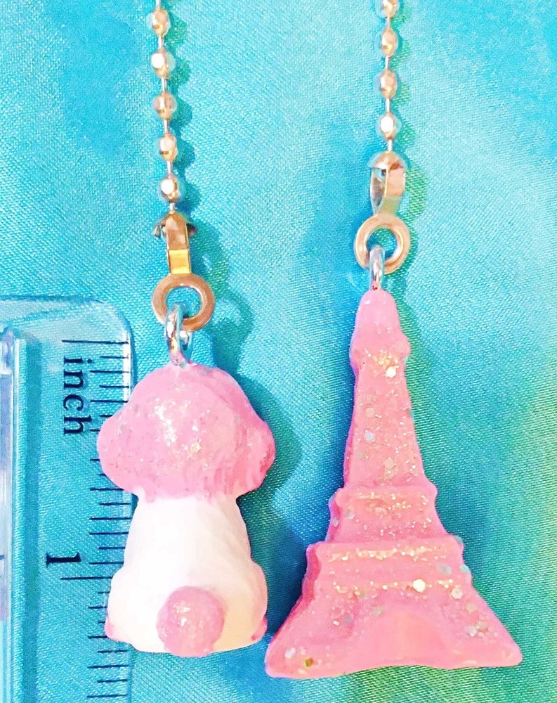 Set of Two ~ Poodle & Eiffel Tower Small Resin ~ Ceiling Fan Pulls