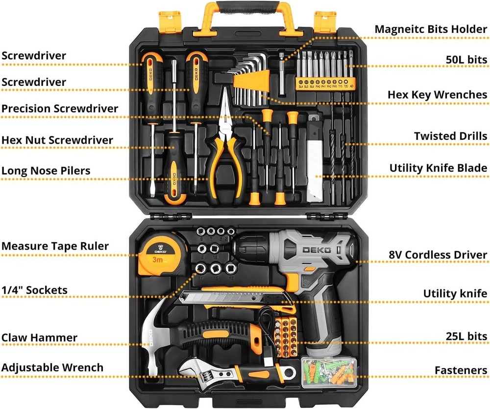 Complete 126-Piece DIY Tool Kit with Cordless Drill - Perfect for Home Projects