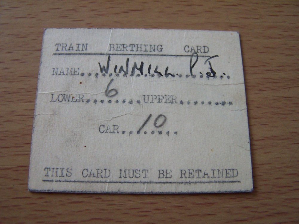 Vintage Train Berthing Card P J Winmill