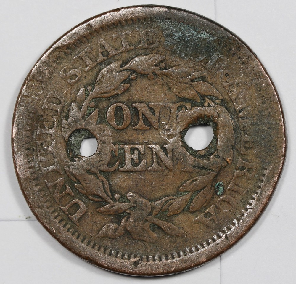 1852 Large Cent. Double Holed. 212757
