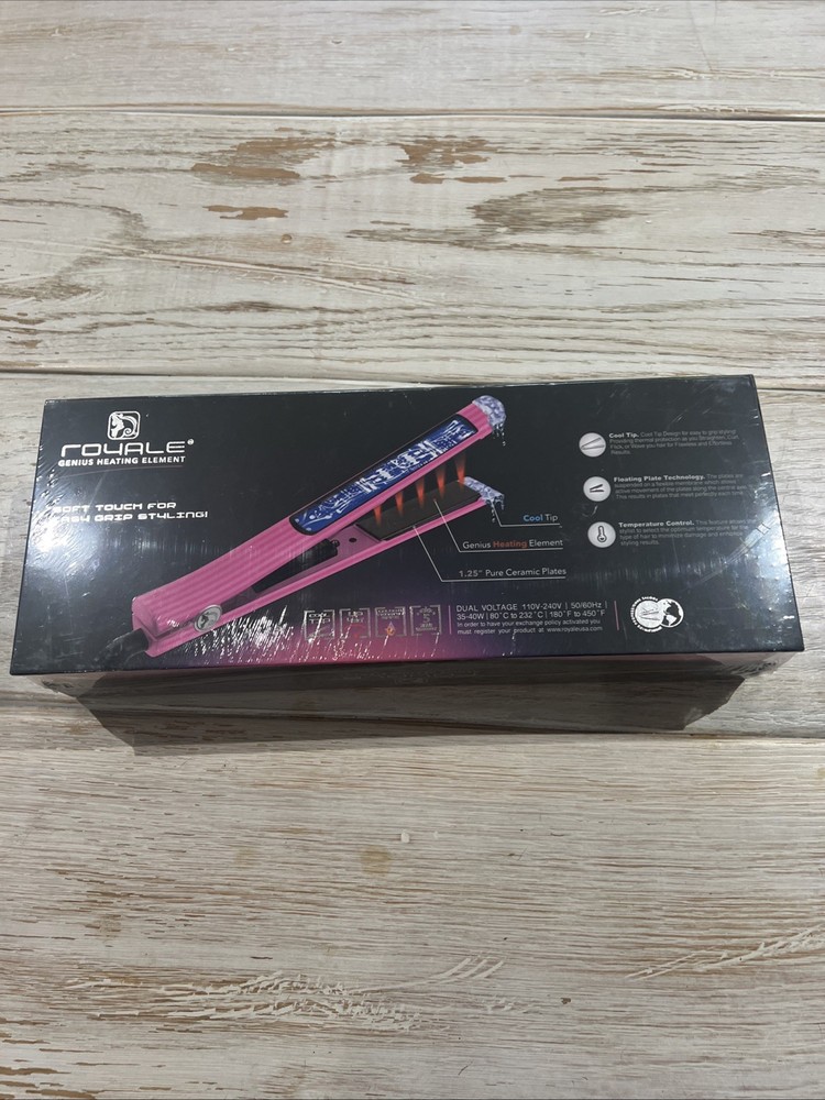 Royale Genius Heating Element professional Ceramic flat Iron Pink Stripes. New!