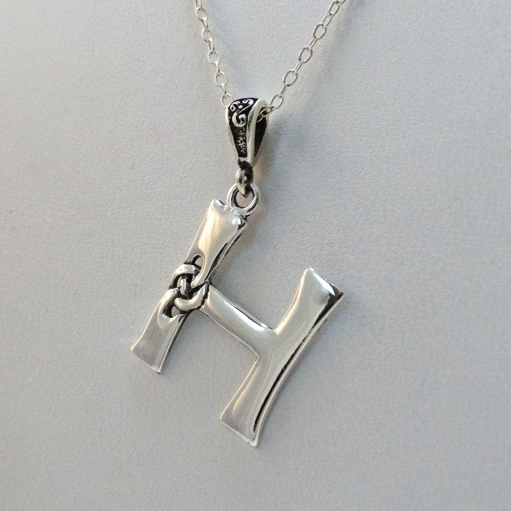 Celtic Initial Letter H Necklace - 925 Sterling Silver - Celtic Knot Initial