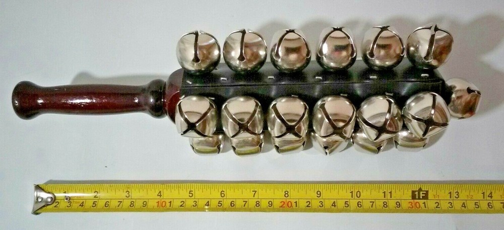25-Bell Sleigh Bells With Wooden Handle NOS