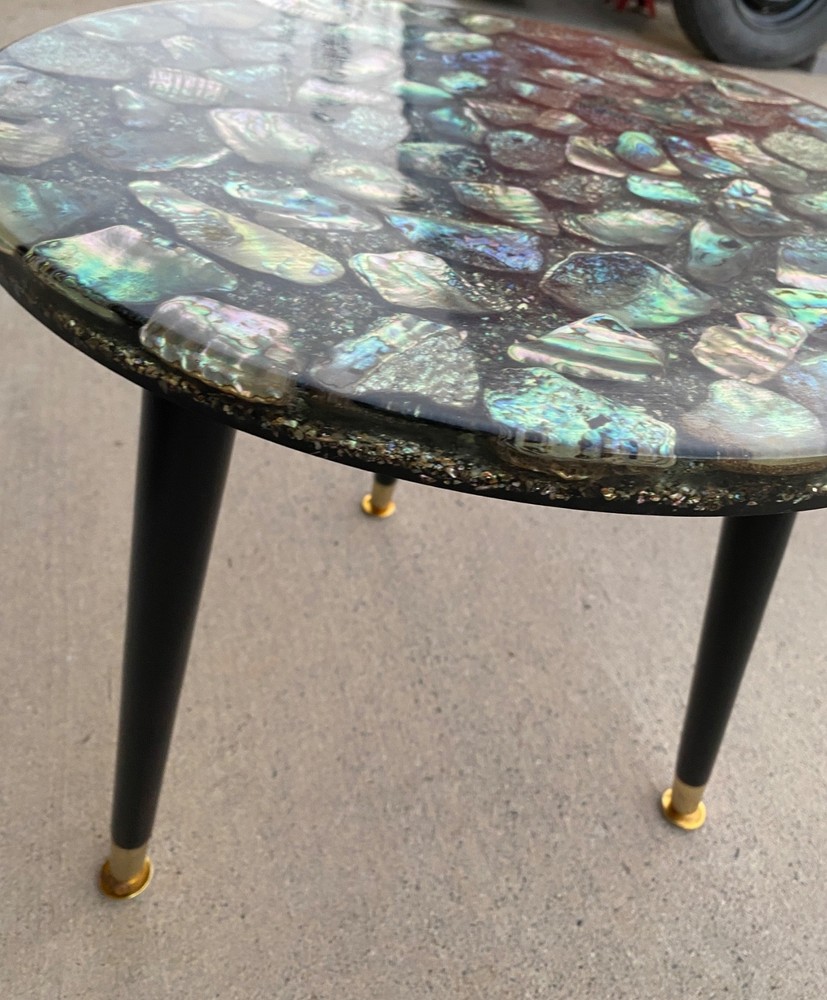 MCM Abalone Shell Inlay Accent Side Table Hollywood Regency