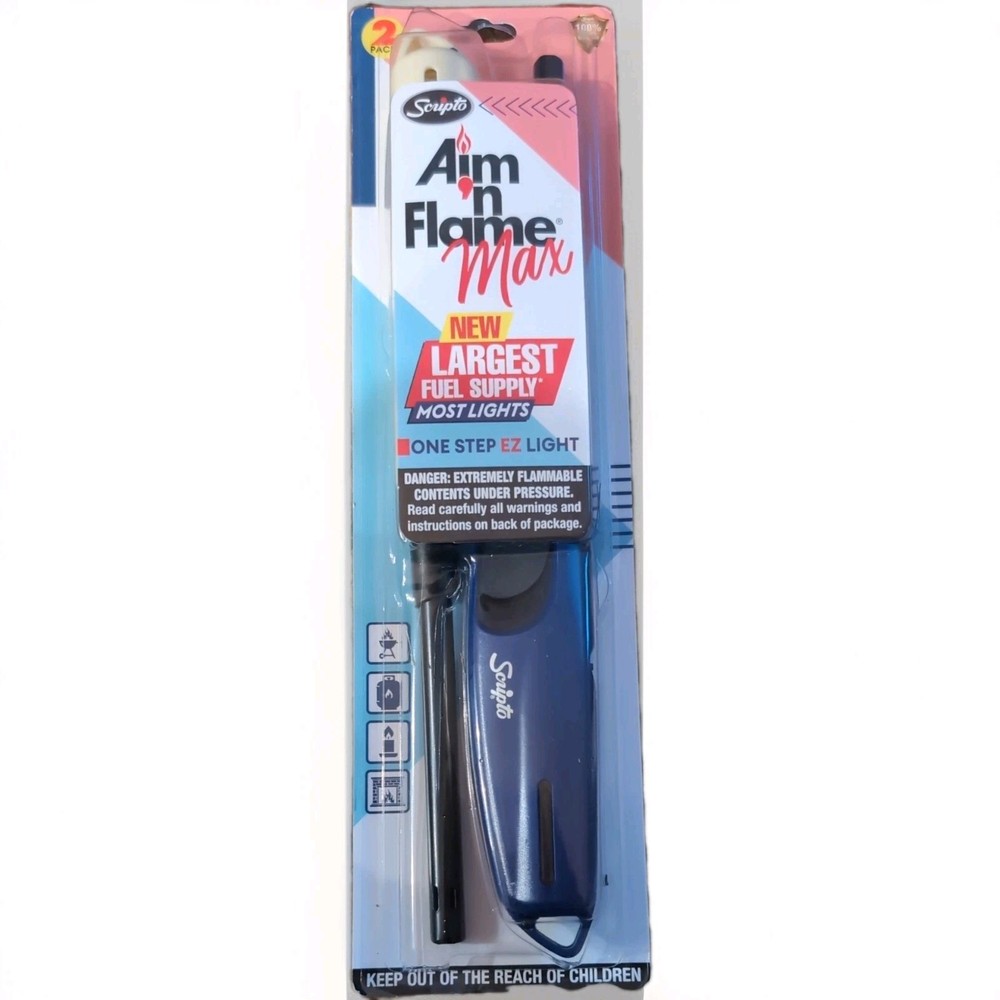 2 Pack Aim ‘n Flame Lighters by Scripto for BBQ, Camping, Candles, Fire