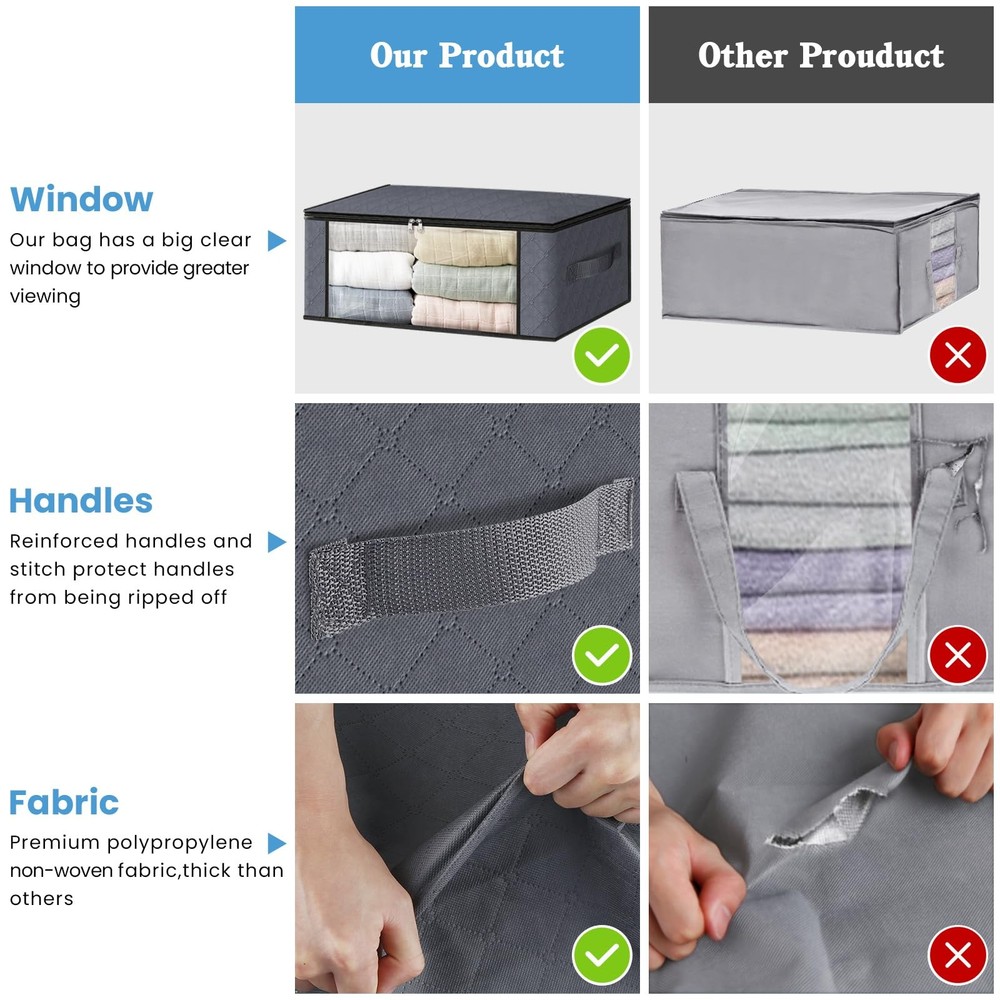 Storage 3-Pack Clothes Organizer Storage Bags Foldable Storage Box with Large...