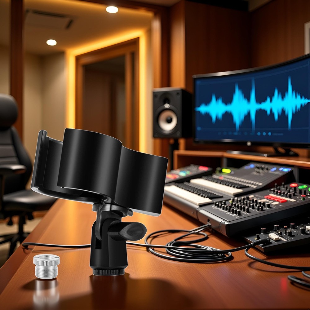 Black Adjustable Microphone Holder Clip, Plastic Spring Mic