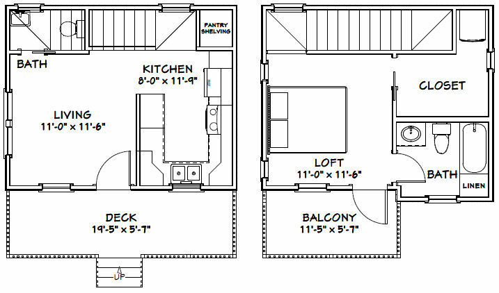 20x16 Tiny House -- PDF Floor Plan -- 544 sq ft -- Model 11