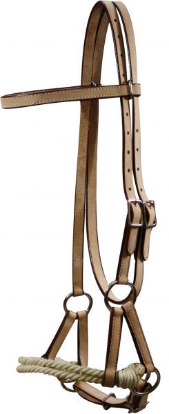 Leather Double Stitched Sidepull w/ Double Rope Nose