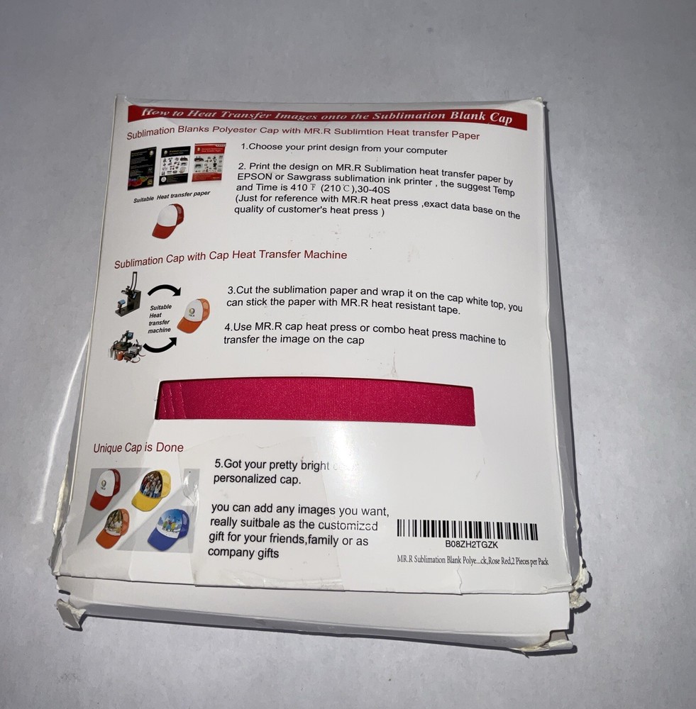MR.R Sublimation Blanks Polyester Mesh Cap Hat Two Rose Red OPEN BOX