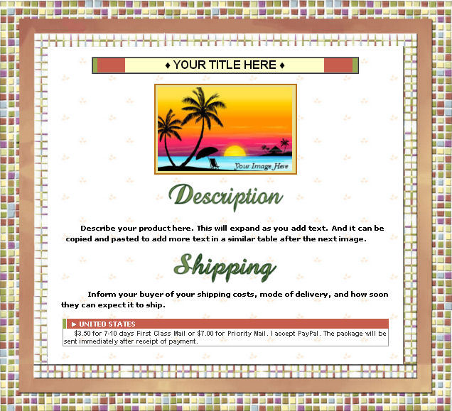 AUCTION TEMPLATE Ceramic Tile Frame Border Design - FREE Shipping