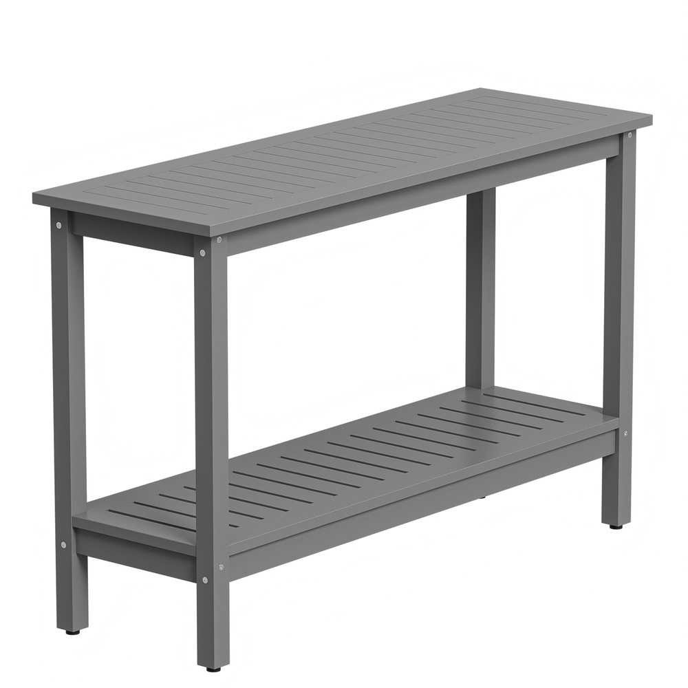 Console Table 48" Patio Side Accent Table Multifunctional with Foot Sliders Grey
