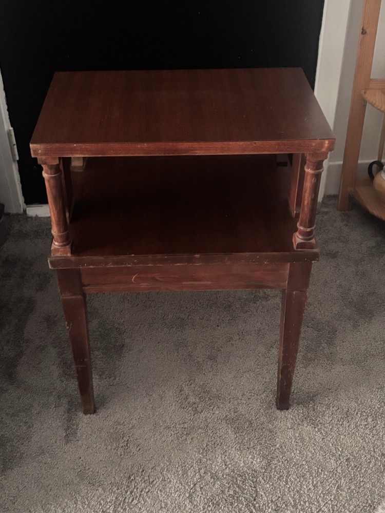 Vintage Walnut MCM Mersman Formica Top Step End/side Table