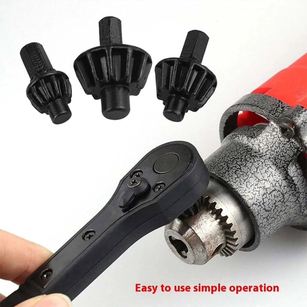 Ratchet Action Drill Chuck Key 2-in-1 Universal Wrench Set with Three Socket