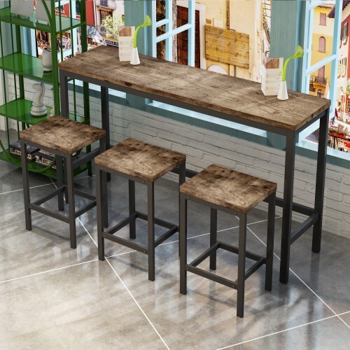 Modern Farmhouse Dining Table Set with 3 Stools - Quick Assembly