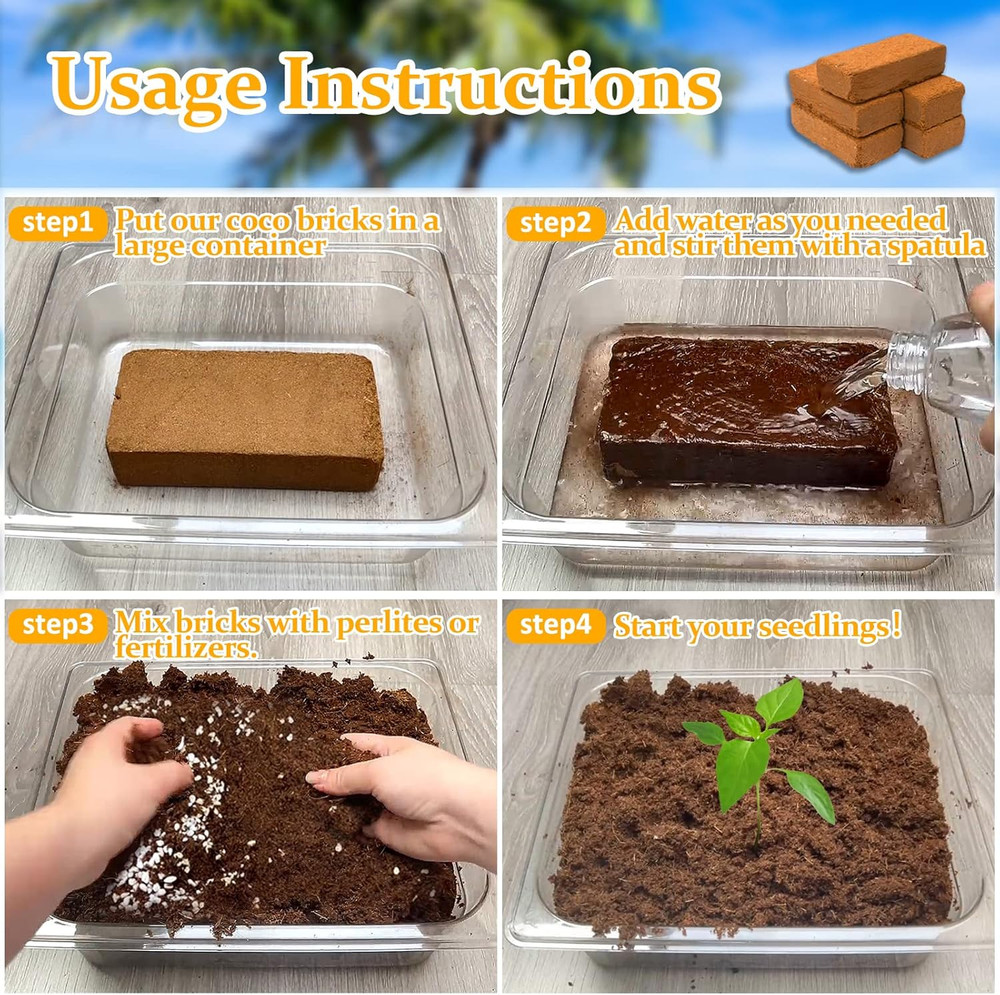 2Pcs Organic Coco Coir Bricks Soil Blocks- 100% Natural Compressed Coco Peat Bri