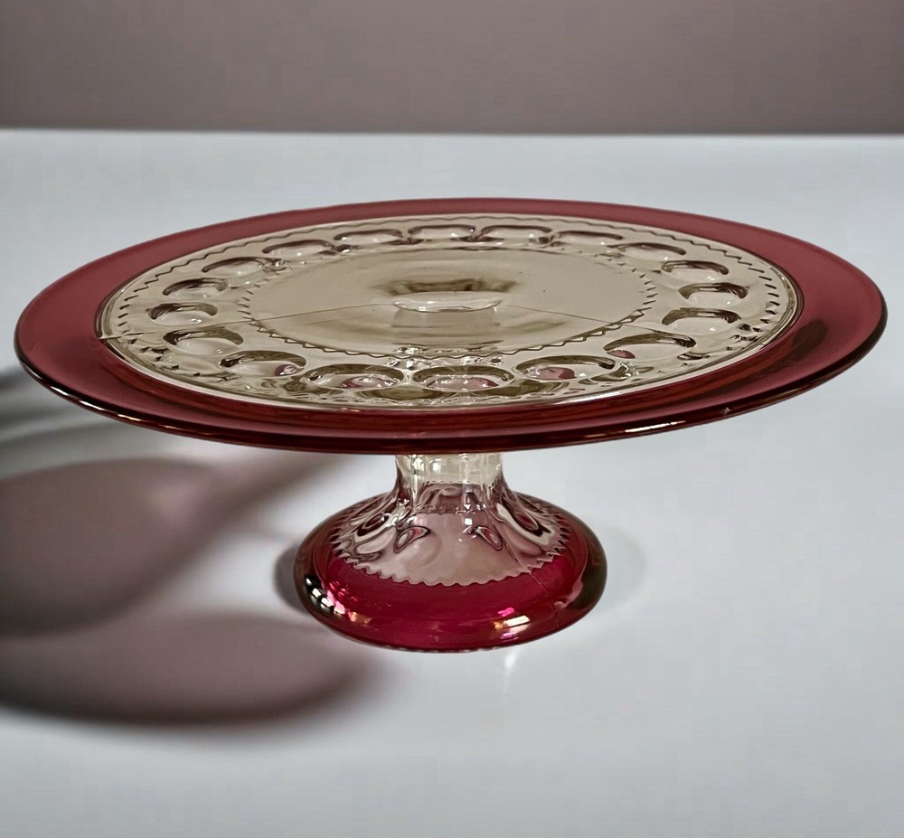 Tiffin Glass King's Crown Ruby Flashed Pedestal 12" Cake Stand