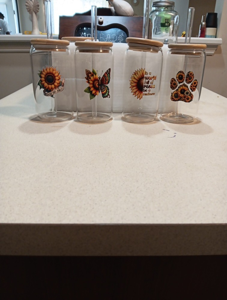 Drinking Glass Cups with Straw