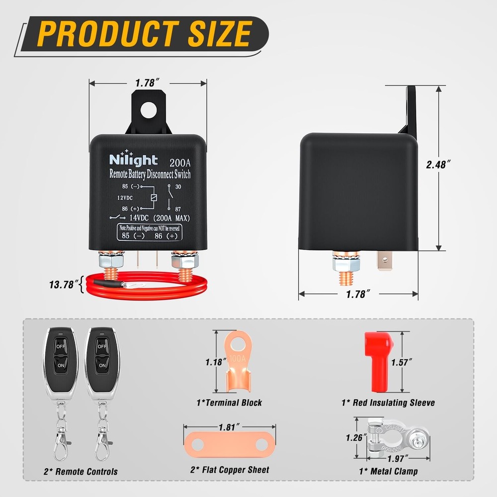 Nilight Remote Battery Disconnect Switch 12V 200A Car Control