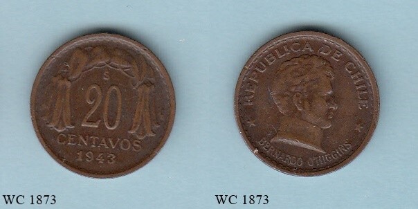 Chile 20 Centavos 1943 So Coin