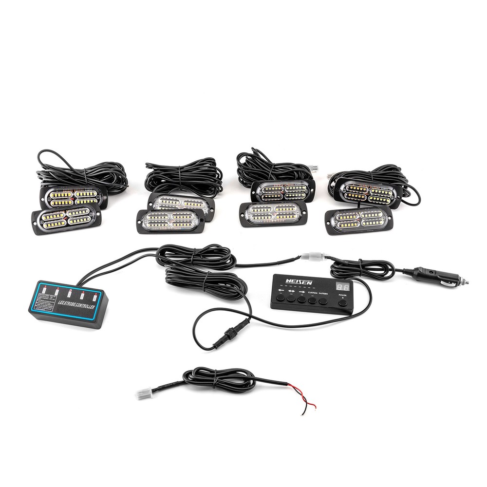 8Pcs 24 LED Strobe Lights Kit Grille Side Marker Emergency Warning w/ Control