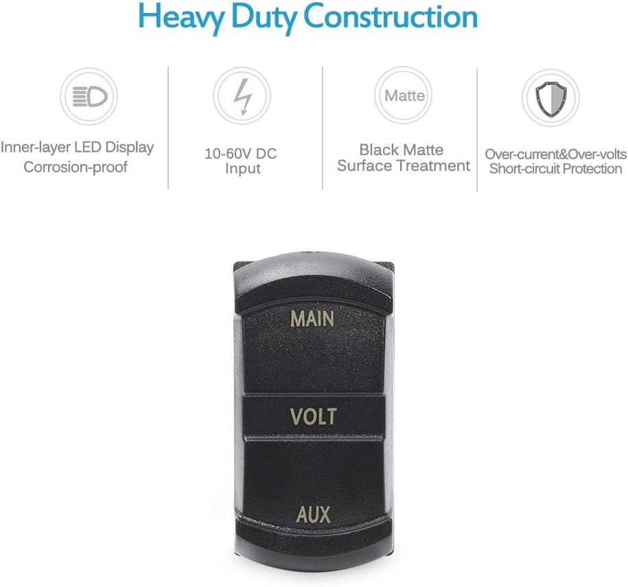 LED Digital Panel Double Voltmeter, Rocker Switch Style Voltage Monito