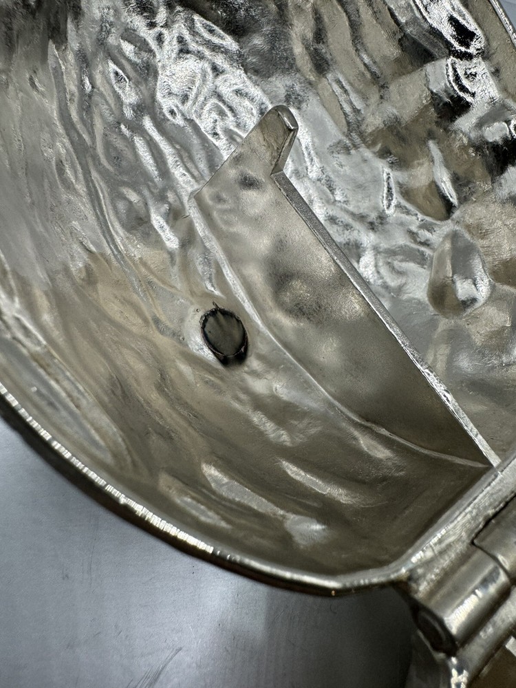 Vintage Walnut Shaped Silver Toned Metal Hinged Nut Cracker 5”