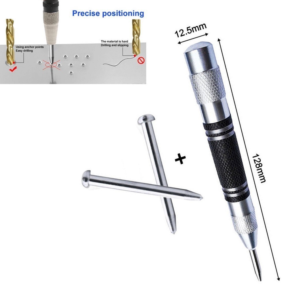 Automatic Center Punch Spring Loaded Tool With 2 Pcs Spare Punch Adjustable