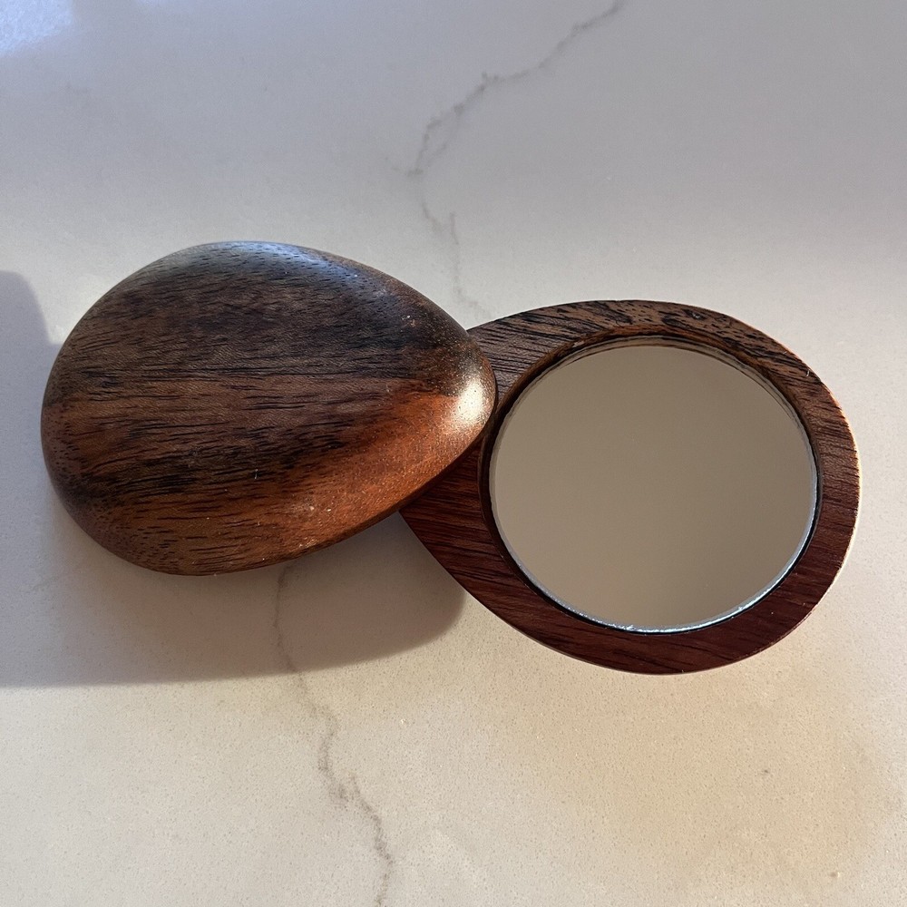 Handmade Solid Wood Compact Mirror Handheld Teardrop Shape - Beautiful!