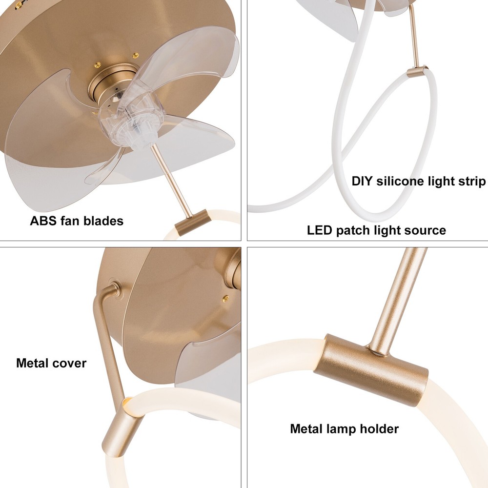 14in LED Ceiling Fan Flush Mount Enclosed Ceiling Fan w/ Light & Remote Control