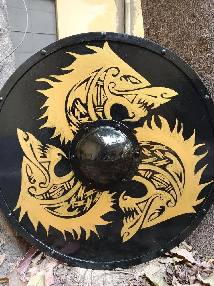 Handmade Viking Shield Wolf Authentic Battle Worn Valhalla Viking Shield