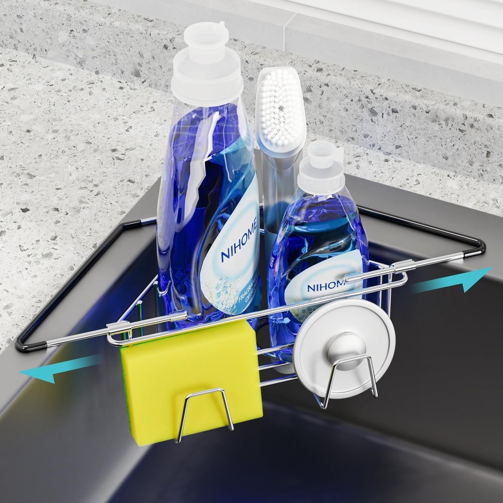 NiHome Extendable Arm Stainless Steel Kitchen Sink Corner Caddy, Easy Install...