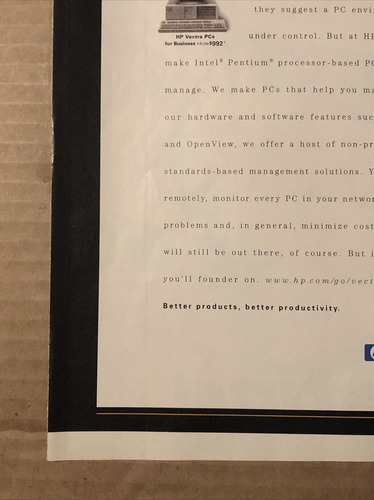 1997 HP Hewlett-Packard Vectra PC PRINT AD Intel Pentium Processor VTG 1990s