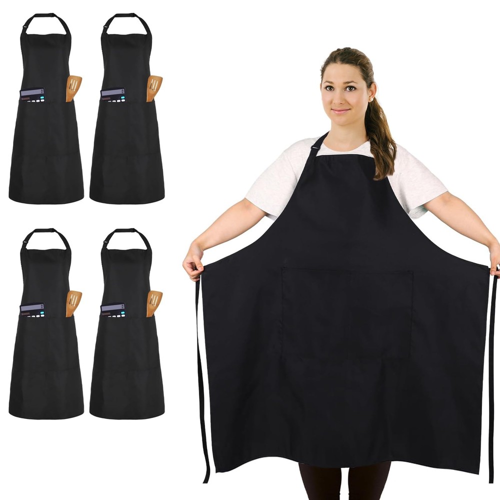 4 Pack Plus Size Chef Aprons, Large Kitchen Apron with 2 Pockets, Adjustable ...