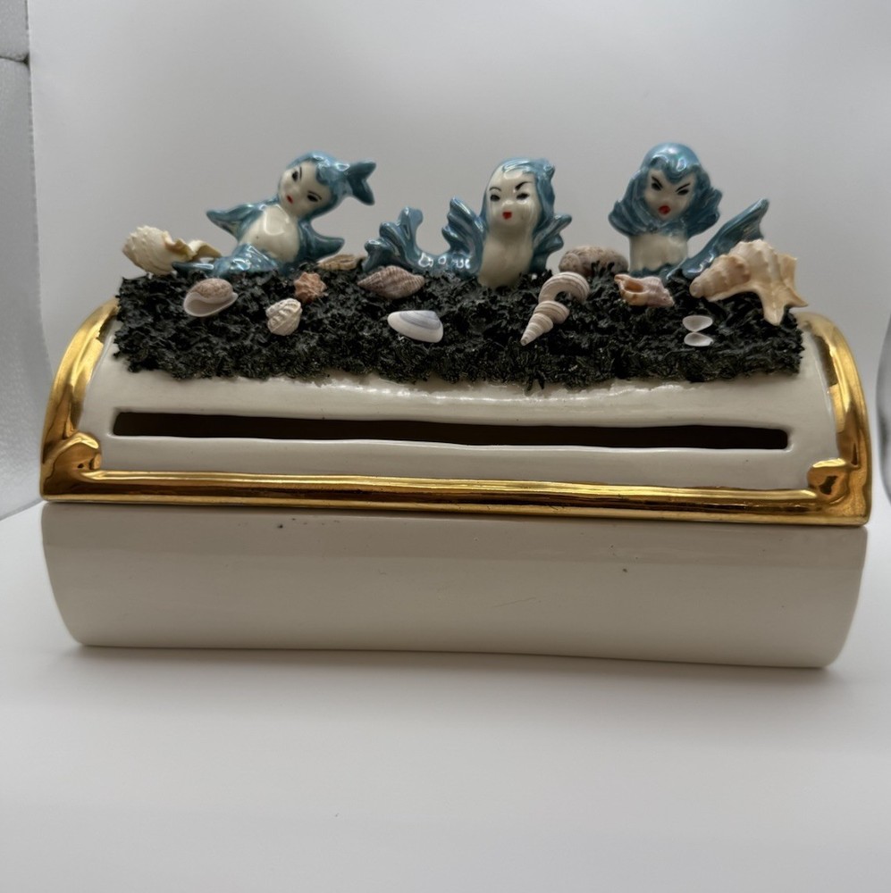 Vintage Ceramic Mermaids Sea Tissue Box