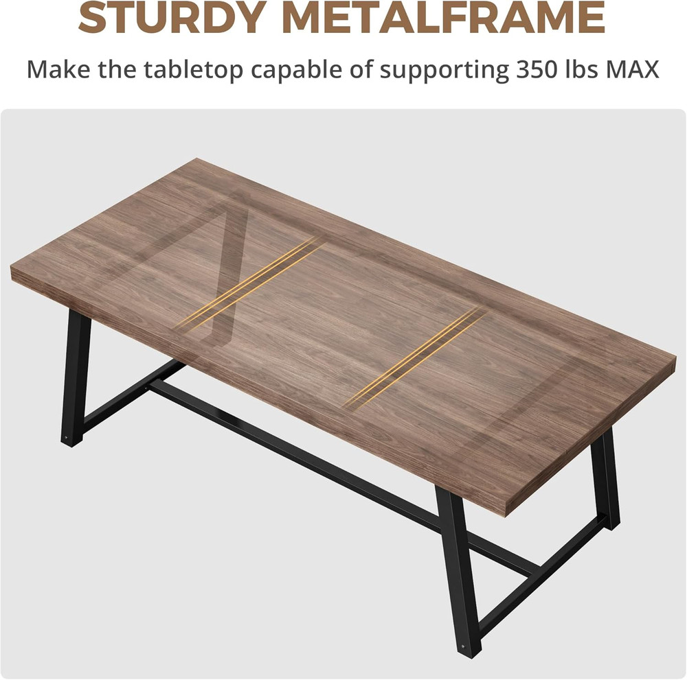 7-Piece Dining Table Set for 6, 71 Inch Rectangular Kitchen Table with 6 Upholst
