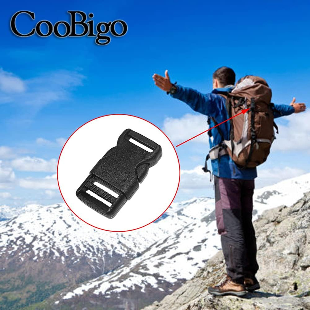 Coobigo 10Pcs 1/2"(12.5Mm) Side Release Buckles Plastic Black Quick Adjustable B
