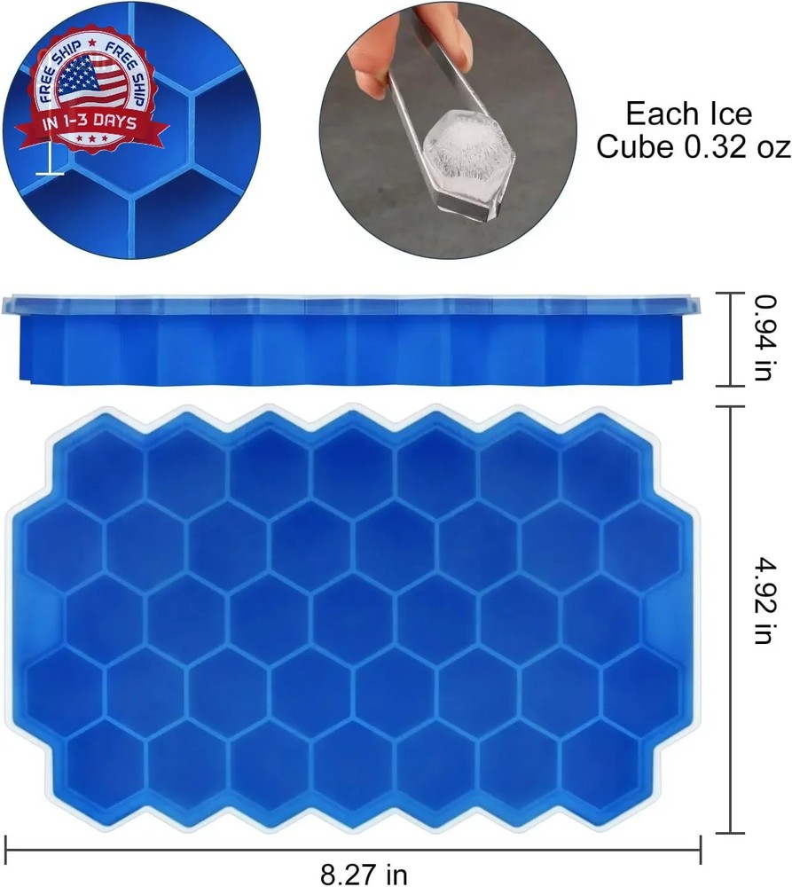 Ice Cube Trays for Freezer with Lid-37 Grid Silicone for Small Ice Cube Molds,Ea