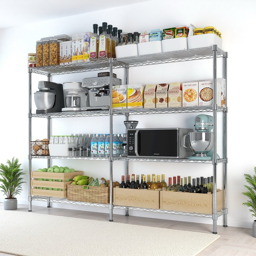 4-Tier Wire Shelving Unit 2-Column - Heavy Duty, Adjustable, Modular & Silver