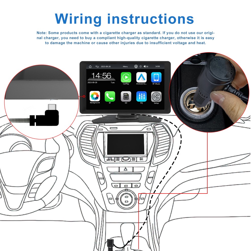 Wireless 9" Touch Screen Android Auto BT Portable HD Wireless Apple Carplay