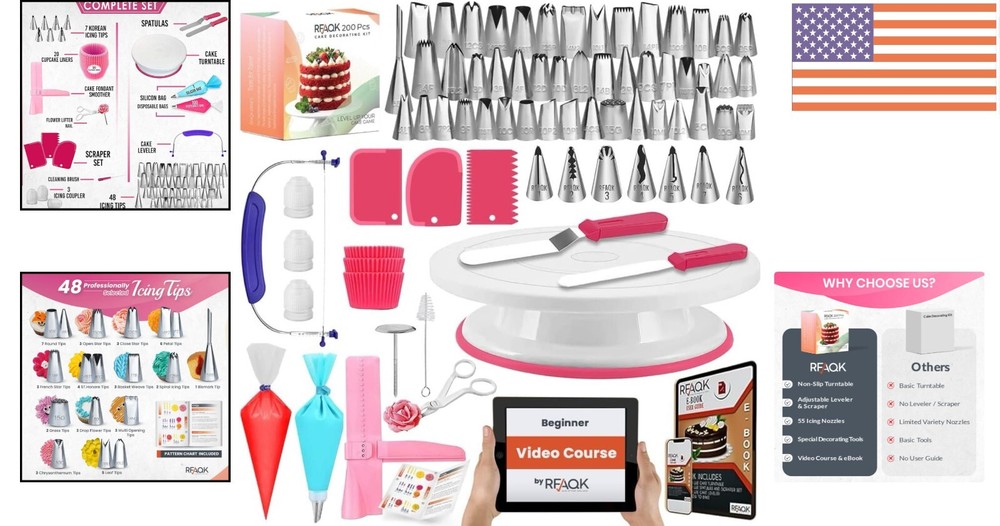 Ultimate 200PC Cake Decorating Kit for Beginners - Includes Turntable & Tips