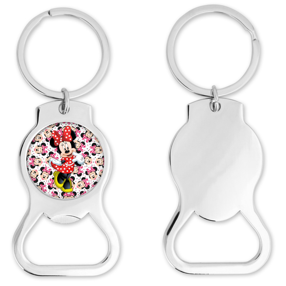 Minnie Mouse Inspired Bottle Opener Keychain Round