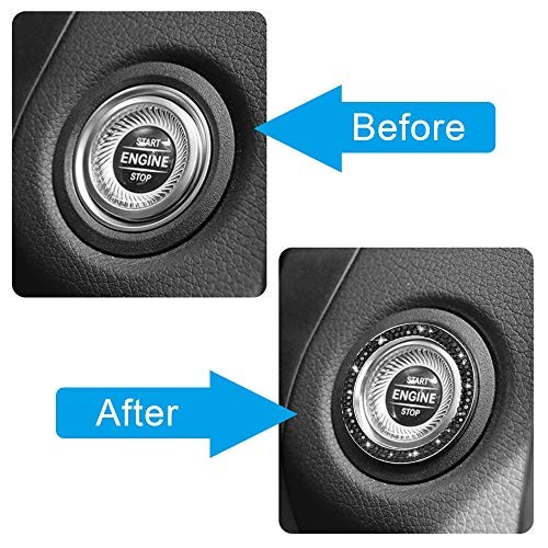 2pcs Bling Car Engine Start Button Cover Diamond Ignition Ring - Black