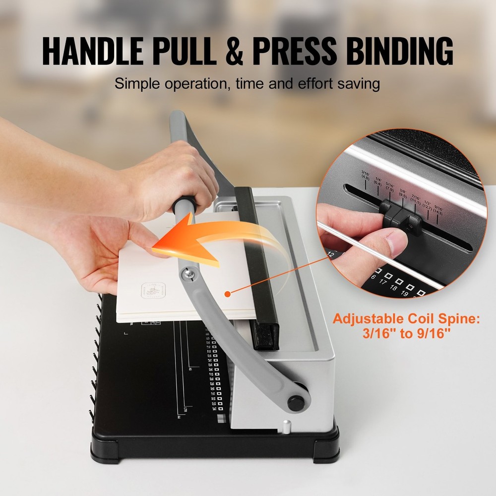 Coil Spiral Binding Machine, Manual Book Maker 34-Holes Binding 120 Sheets, Punc
