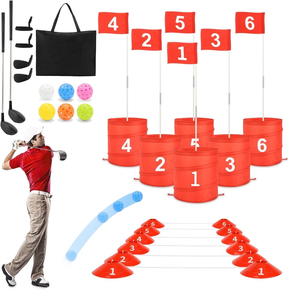deAO 6 Hole Backyard Golf Game Portable Red