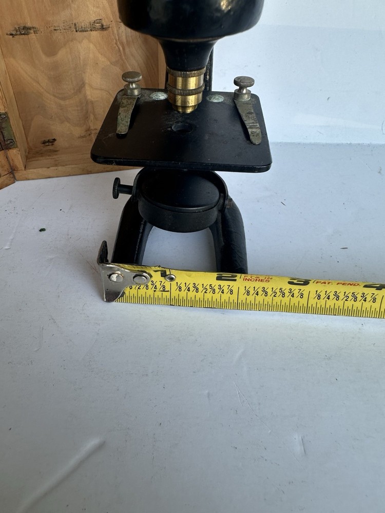 Vintage unbranded cast iron Microscope Germany Brass Black Microskope
