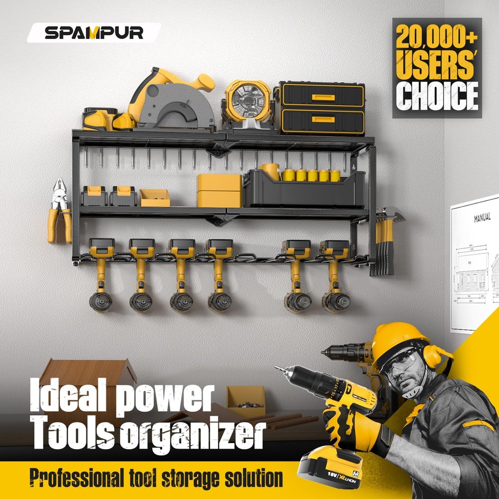 7 Slots Power Tool Organizer Wall Mounted Power Tool Rack Drill Storage Racks