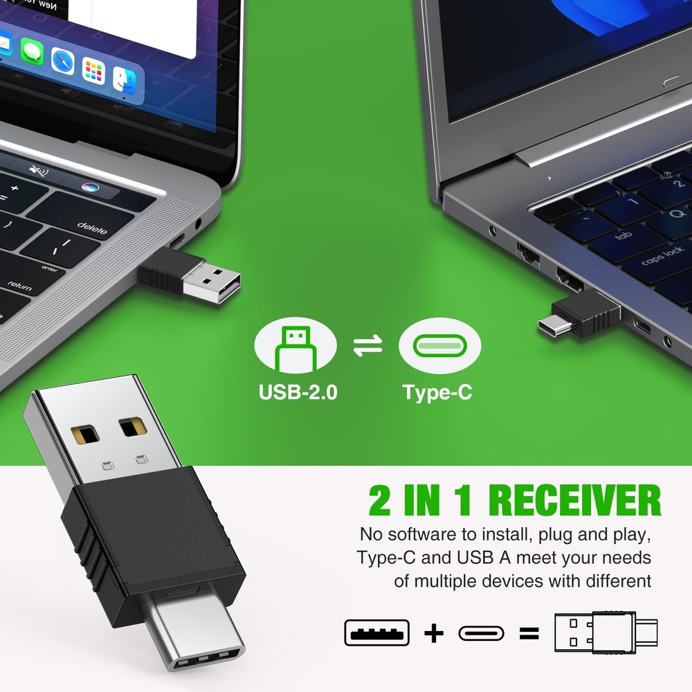 USB C Wireless Presentation Clicker with Green Light & Volume Control